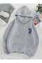 Unisex Gray 3 Thread Threaded Oversize Hooded Sweatshirt Basic Comfortable Cut