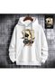 Unisex White Relaxed Fit Hooded Kangaroo Pocket Thick Sweatshirt