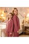 Mother-Daughter Matching Pajama Set Striped Long Sleeve Button Front Shirt Collar Burgundy Color (Sold Separately) - 4