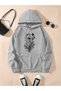 Unisex Gray Low Shoulder Oversize Hooded Casual Sweatshirt with Kangaroo Pocket