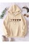 Unisex Beige Low Shoulder Oversize Hooded Casual Sweatshirt with Kangaroo Pocket