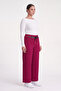 Women's Burgundy Seasonal High-Waisted Pants with Accessories and Stones, Adjustable Waist - 2