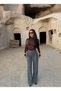 Gray Wide Leg Woven Fabric Trousers - 4