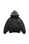 Unisex Anthracite Acid Wash Effect Washed Oversize Hoodie Thick Fabric