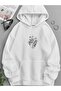 Unisex White 3 Thread Raster Oversize Hooded Sweatshirt Basic Comfortable Cut