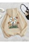 Unisex Beige Relaxed Fit Hooded Kangaroo Pocket Thick Sweatshirt