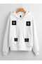Unisex White Relaxed Fit Hooded Kangaroo Pocket Thick Sweatshirt