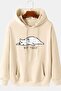 Unisex Beige Streetwear Oversize Hooded Casual Cotton Sweatshirt with Pockets