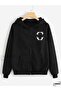 Unisex Black 3 Thread Threaded Oversize Hooded Sweatshirt Basic Comfortable Cut