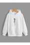 Unisex White 3 Thread Raster Oversize Hooded Sweatshirt Basic Comfortable Cut
