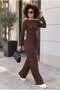 Brown Women's Spanish Sleeve Boat Neck Side Gathered Long Sleeve Blouse Buzzy Shiny Soft Medium Thick Fabric - 3