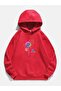Unisex Red Relaxed Fit Hooded Kangaroo Pocket Thick Sweatshirt