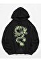 Unisex Black 3 Thread Threaded Oversize Hooded Sweatshirt Basic Comfortable Cut
