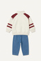 I0614A5Er98 Ecru Stand Collar Zippered Printed Sweatshirt Top Jean Trousers 2-Piece Set Men's - 5