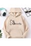 Unisex Beige Loose Cut Hooded Sweatshirt with Inner Pockets Warm Hoodie