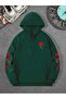 Unisex Green 3 Thread Threaded Oversize Hooded Sweatshirt Basic Comfortable Cut