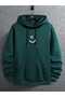Unisex Green Low Shoulder Oversize Hooded Casual Sweatshirt with Kangaroo Pocket