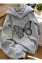 Unisex Gray Low Shoulder Oversize Hooded Casual Sweatshirt with Kangaroo Pocket