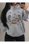 Unisex Gray 3 Thread Threaded Oversize Hooded Sweatshirt Basic Comfortable Cut