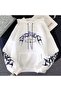 Unisex White Streetwear Oversize Hooded Casual Cotton Sweatshirt with Pockets