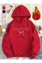 Unisex Red Loose Fit Hooded Sweatshirt with Inner Pockets, Warm Hoodie