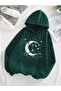 Unisex Green Casual Cut Hooded Sweatshirt with Inner Pockets Warm Hoodie