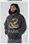 Unisex Anthracite Washed Kangaroo Pocket Hooded Casual Sweatshirt with Vintage Effect