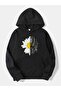Unisex Black Oversize Hooded Sweatshirt with Kangaroo Pocket, 3 Thread Raster Hoodie