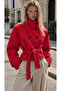 High Collar Belted Buttoned Cashmere Coat Jacket
