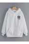 Unisex White 3 Thread Raster Oversize Hooded Sweatshirt Basic Comfortable Cut