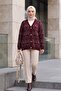 V-Neck Mixed Pattern Buttoned Knitwear Cardigan -Plum - 4