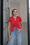 Red Sequin Vest Blouse Set - 2