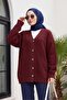 Buttoned Front V-Neck Casual Knitted Cardigan - Burgundy