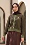 Round Neck Buttoned Patterned Knitwear Cardigan -Khaki - 3