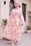 Hakim Collar Belted Patterned Polyviscon Dress -Pink - 3