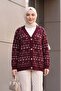 V-Neck Mixed Pattern Buttoned Knitwear Cardigan -Plum