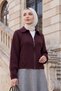 Polo Collar Zippered Pocket Detailed Knitwear Cardigan - Plum - 4