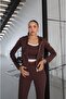 Brown Hooded Sweat Crop Leggings Set - 3