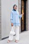 Lace Detailed Shirt with Tie Collar and Elastic Sleeves - Blue - 5