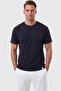 Men's 95% Cotton Regular Fit Comfortable Cut Double Sleeve Crew Neck Lycra Navy Blue T-Shirt 2604361 - 4