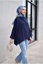 Buttoned Shoulder Bat Sleeve Modal Kimono Poncho -Dark Blue