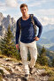 Men's Navy Blue 95% Cotton Slim Fit Open Collar Lycra Combed Cotton Sweatshirt Oval Cut 2602299 - 2