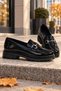 Arven Black Patent Leather Buckle Thick Orthopedic Fuspet Sole Women's Loafer Shoes - 7