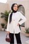 Elastic Waist, Folded Sleeves, Single Button Crepe Kimono - White - 4