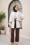 Embroidered Linen Kimono with Elasticized Sleeves and Belt Detail -White - 2