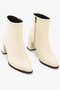 Beige Genuine Leather Boots Zippered Short Heeled Women's Boots