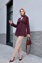 Elastic Waist, Folded Sleeves, Single Button Crepe Kimono - Plum - 6