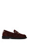 Women's Burgundy Buckle Suede Leather Masculine Loafer Af140001Ds