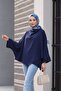Buttoned Shoulder Bat Sleeve Modal Kimono Poncho -Dark Blue - 3