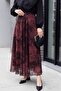 Side Zipper Patterned Lined Chiffon Skirt - Dark Burgundy - 3